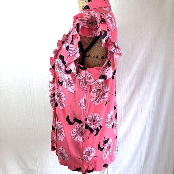 P.A.R.O.S.H. Womens Feminine Floral Pink Button Up Short Sleeve Silk Blouse Sz L - Picture 5 of 15